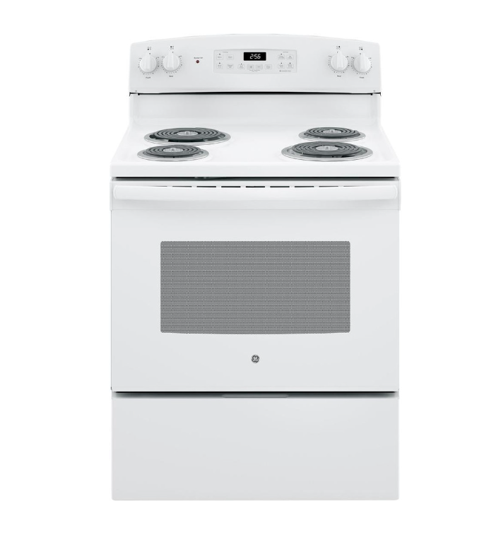 GE 30" JB256DMWW Freestanding Electric Range with SensiTemp Technology and SelfClean Over - White