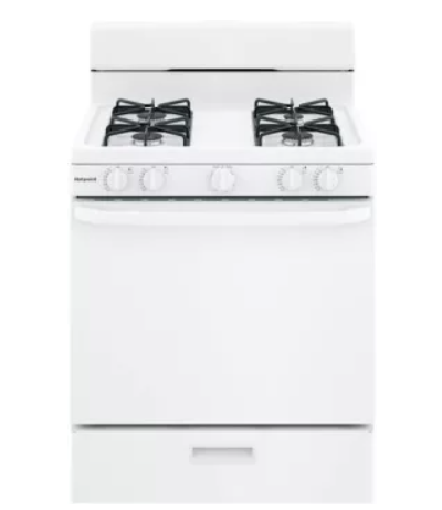 Hotpoint RGBS200DMWW 30 Inch Freestanding Gas Range with 4 Sealed Burners, 4.8 cu. ft. Oven Capacity, Broiler Drawer, Standard Clean, Heavy Steel Grates