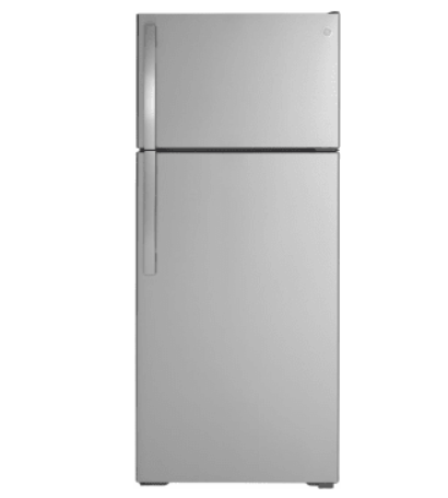 GE GIE18GSNRSS 28 Inch Top Freezer Refrigerator with 17.5 Cu. Ft. Capacity, Reversible Hinges, Gallon Door Shelves
