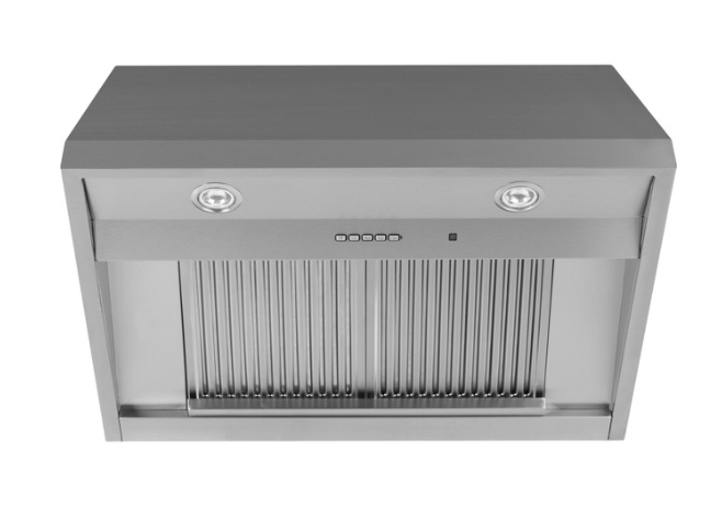 GE UVW93642PSS 36 Inch Commercial Wall Mount Range Hood with 590 CFM Blower, Heat Sensor, Hidden Controls, QuietBoost