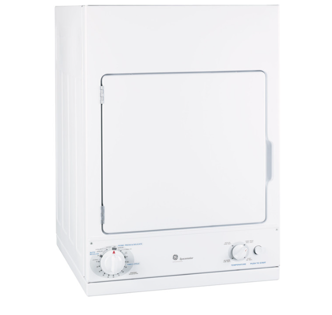 GE Spacemaker® 240V 3.6 cu. ft. Capacity Stationary Electric Dryer Model #: DSKS433EBWW