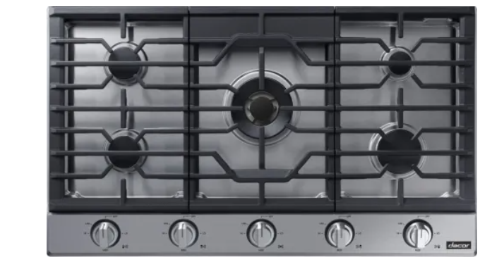 Dacor Transitional DTG36P875NS 36 Inch Natural Gas Smart Cooktop with 5 Sealed Burners, Continuous Grates, SimmerSear Burners, Cast Iron Griddle