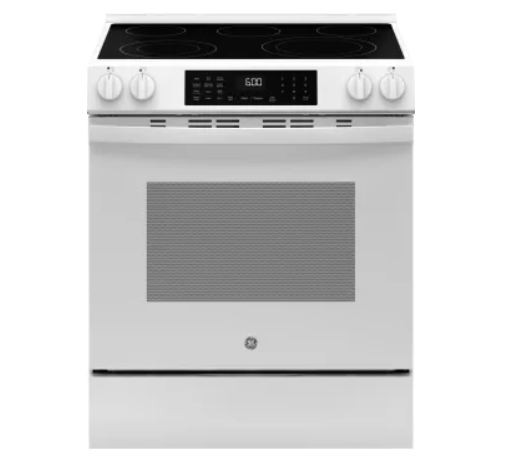 GE 600 Series GRS600AVWW 30 Inch Slide-In Electric Smart Range with 5 Smoothtop Elements, 5.3 cu. ft. Convection Oven, Power Boil