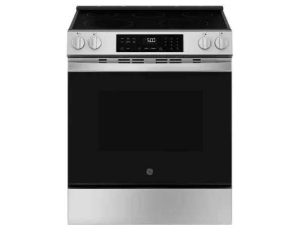 GE 500 Series GRS500PVSS 30 Inch Slide-In Electric Range with 5 Smoothtop Elements, 5.3 cu. ft. Oven Capacity, Power Boil™ Burner, Warming Zone