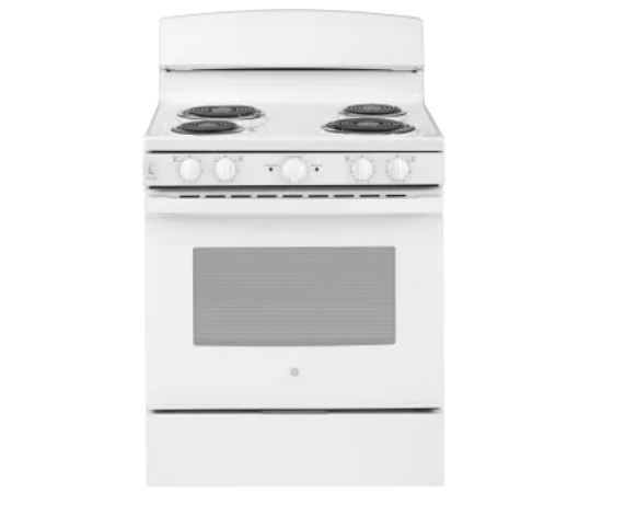 GE JBS460DMWW 30 Inch Freestanding Electric Range with 4 Coil Elements, 5 Cu. Ft. Oven Capacity, Removable Storage Drawer