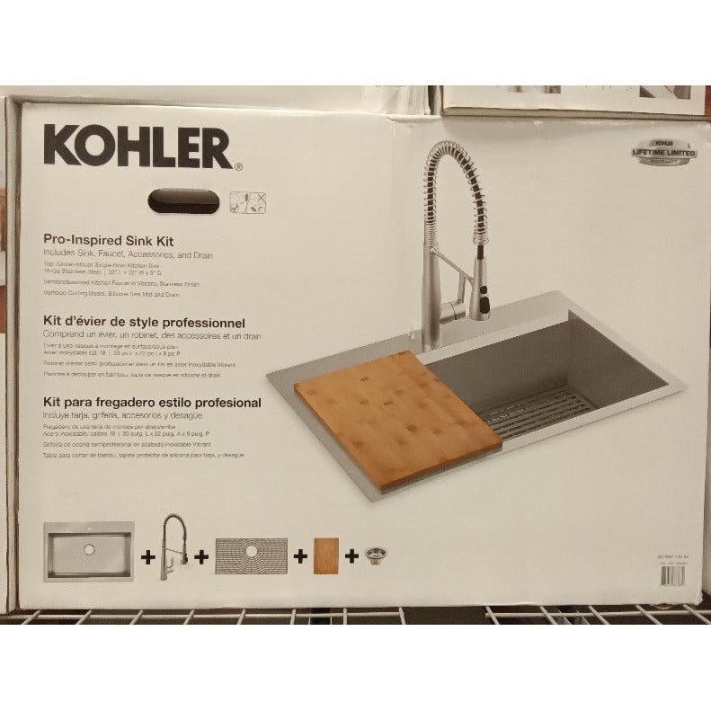 Kohler 33" x 22" x 9" top-mount/undermount single-bowl kitchen sink kit K-RC78957-1PC-NA