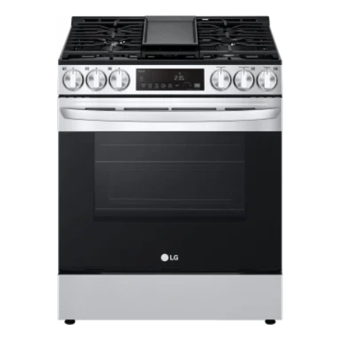 LG LSGL5833F 30 Inch Slide-In Smart Gas Range with 5 Sealed Burners, 5.8 Cu. Ft. Capacity, Cast Iron Grates, Air Fry,