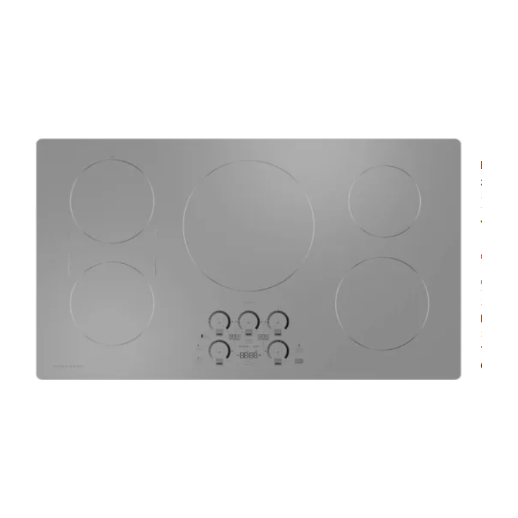 Monogram ZHU36RSTSS 36 Inch Smart Induction Cooktop with 5 Cooking Zones, Pan Presence Sensor, Melt Setting, Control Lock and Wi-Fi Connect: Silve