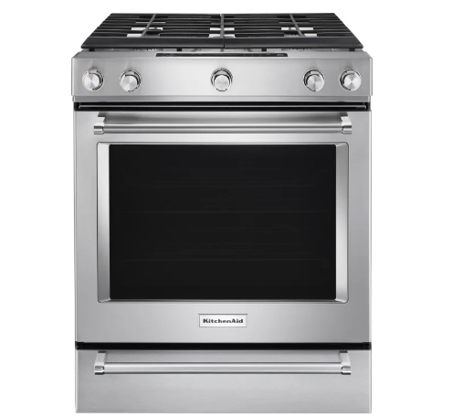 KitchenAid KSGB900ESS 30 Inch Slide-In Gas Range with 5 Sealed Burners, 6.5 cu. ft. Even-Heat™ True Convection Oven, 19,000 BTU Burner