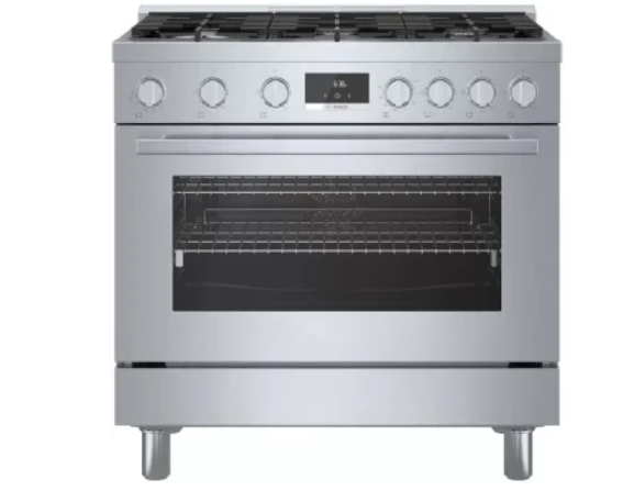 Bosch 800 Series HGS8655UC 36 Inch Freestanding Gas Range with 6 Sealed Burners, 3.4 cu. ft. Oven Capacity, Continuous Grates