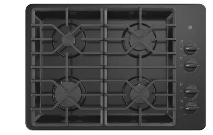 GE JGP3030DLBB 30 Inch Gas Cooktop with 4 Sealed Burners, Dishwasher-Safe Continuous Grates