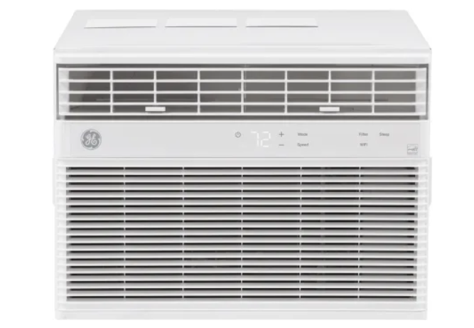 GE AHFK18BA Window Smart Air Conditioner with Sleep Mode, 24-Hour Timer, Energy Saver Mode, Power Interruption Restart, Electronic Thermostat with Remote, and ENERGY STAR® Qualified: 18,300 BTU Cooling