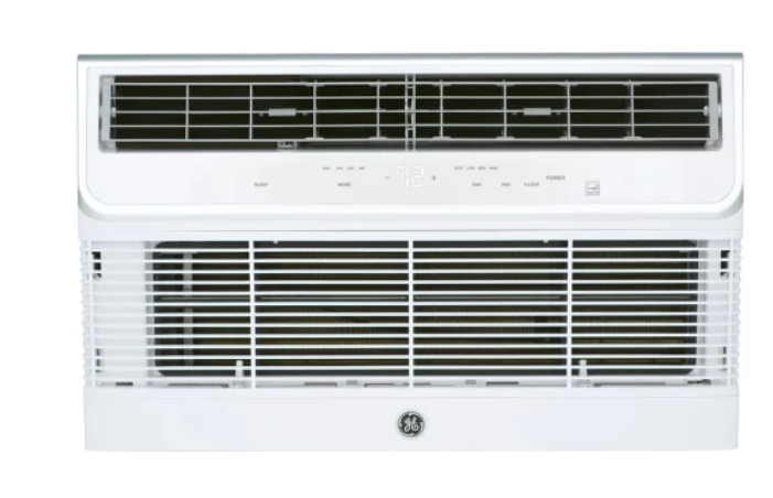 GE AJCQ10AWJ Built-In Thru the Wall Smart Air Conditioner with 3-Speed Fan, Electronic Touch Controls, Auto-Dimming Display, ECO Mode, Dry Mode, Auto Mode, Washable Filter, and ENERGY STAR® Qualified: 10,000 BTU Cooling