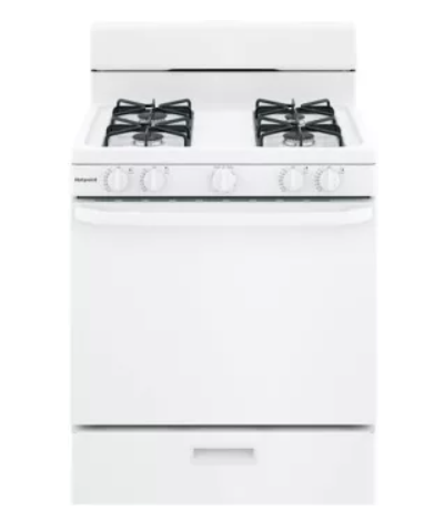 Hotpoint RGBS300DMWW 30 Inch Freestanding Gas Range with 4 Sealed Burners, 4.8 cu. ft. Oven Capacity, Broiler Drawer, Standard Clean, Heavy Steel Grates