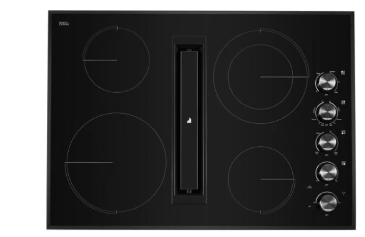 JennAir Black Floating Glass Series JED3430GB 30 Inch Electric Cooktop with 4 Element Burners, Ceramic Glass Surface, Dual-Choice™ Element, JX3™ Downdraft Ventilation System