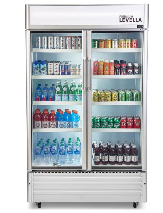 PRN210DX Double Glass Door Merchandiser Refrigerator -Beverage Display Cooler-21.0 cu ft-Silver