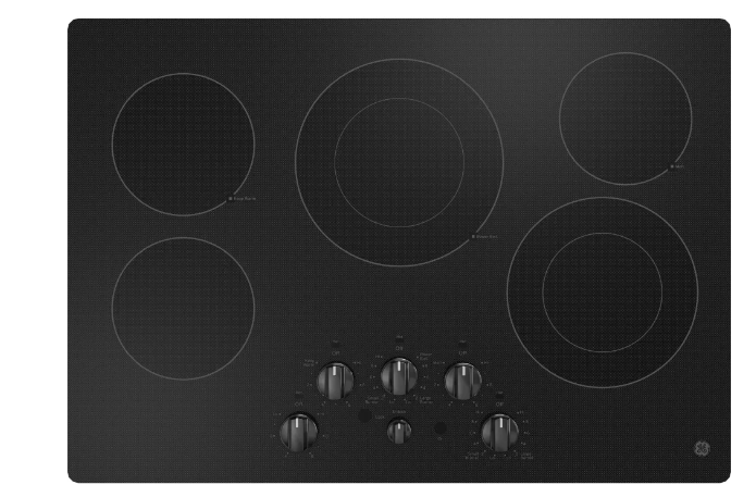 GE JEP5030DTBB 30 Inch Electric Cooktop with 5 Elements, Smooth Glass Surface, Dual Ring Element, Power Boil