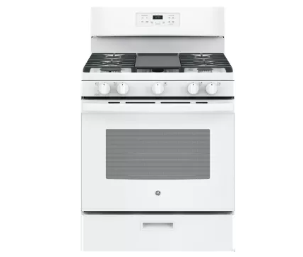 GE JGBS66DEKWW 30 Inch Free-Standing Gas Range with 5 Sealed Burners, 5.0 cu. ft. Oven Capacity, Broiler Drawer, Continuous Grates