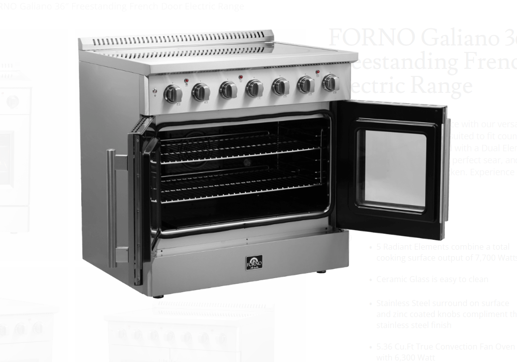 Forno Galiano 36 in. 5.36 cu. ft. French Door Freestanding All Electric Range in Stainless Steel (FFSEL6917-36)