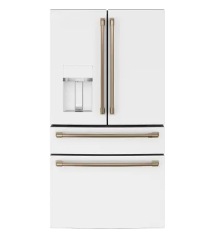 Cafe CVE28DP4NW2 36 Inch 4-Door French-Door Smart Refrigerator with 27.6 Cu. Ft. Capacity, TwinChill™, Convertible Drawer, LED Light Tower, Auto Fill