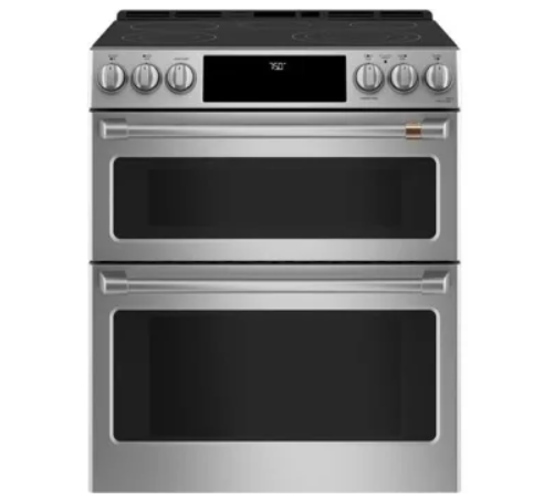 Cafe CES750P2MS1 30 Inch Slide-In Electric Smart Range with 5 Radiant Elements, Double Oven, 7 Cu. Ft. Total Oven Capacity, Self-Clean, Steam Clean, Sabbath Mode