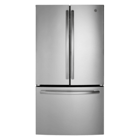 GE GNE25JYKFS 33 Inch French Door Refrigerator with 24.7 Cu. Ft. Capacity, Quick Space Shelf, Turbo Cool, LED Lighting, Icemaker, Enhanced Shabbos Mode