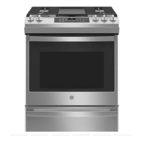 GE JGS760SPSS 30 Inch Slide-In Smart Gas Range with 5 Sealed Burners, 5.6 Cu. Ft. Oven Capacity, Gas Convection, Smooth-Glide Storage Drawer,