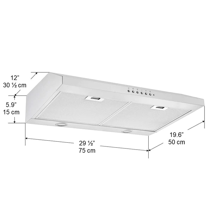 Ancona AN-1227 UC64NL 30" Ducted Under-Cabinet Range Hood in Stainless Steel with Night Light Feature