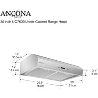 ANCONA AN-1229 UC7630 Under Cabinet Range Hood with Night Light Feature 700 CFM 30 in.