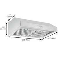 Ancona AN-1807 30in. Ducted Under Cabinet Range Hood in Stainless Steel